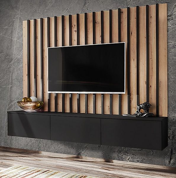Furn.Design Lowboard Pearl (TV Mediawand in schwarz mit Eiche, Set inkl. Wa günstig online kaufen