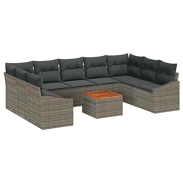 vidaXL Garten-Sofa-Set mit Kissen 10-Tlg Grau Poly Rattan 3347874 günstig online kaufen