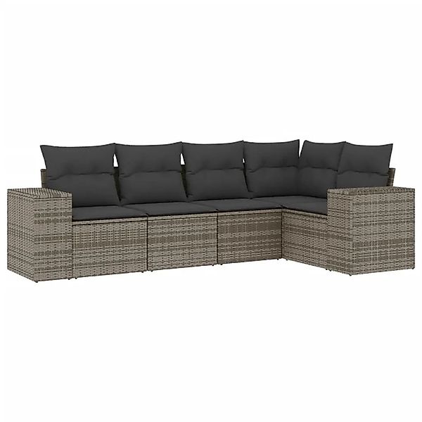 vidaXL 5-Tlg Garten-Sofagarnitur mit Kissen Grau Poly Rattan 3222529 günstig online kaufen