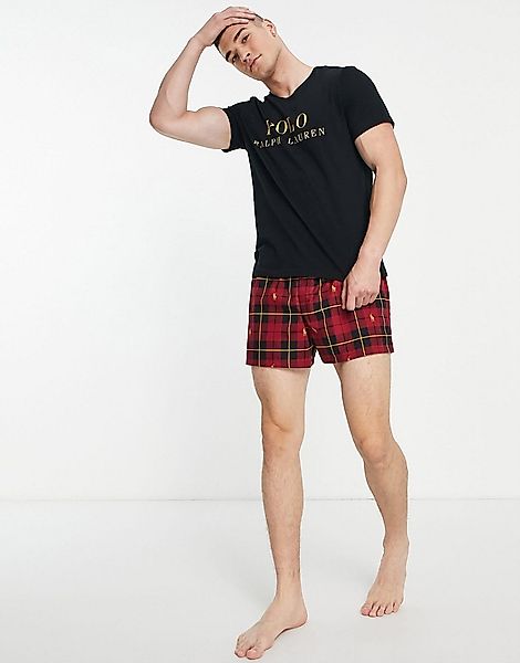 Polo Ralph Lauren – Lounge-Geschenkset – T-Shirt und Shorts mit Karomuster günstig online kaufen