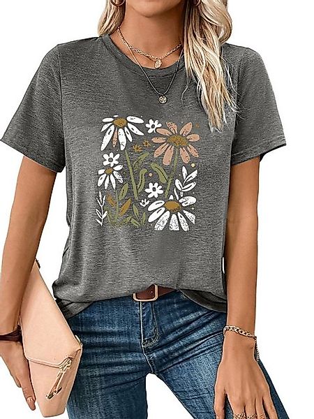 PYL T-Shirt Damen Sommer Kurzarmbluse Locker Gänseblümchen Print-Shirt günstig online kaufen