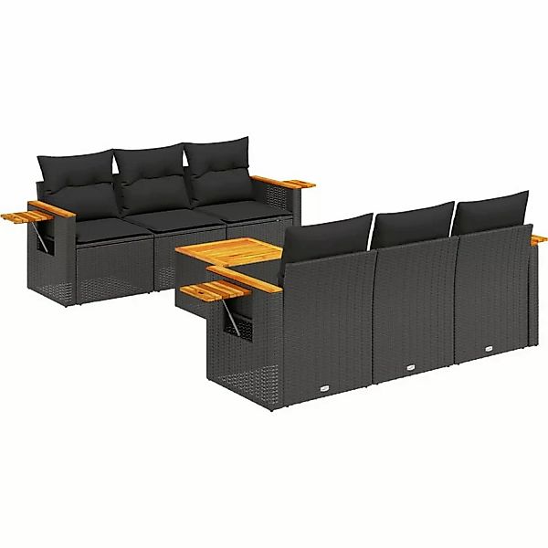 vidaXL 7-Tlg Garten-Sofagarnitur mit Kissen Schwarz Poly Rattan 3226629 günstig online kaufen