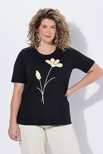Ulla Popken T-Shirt T-Shirt Blüten Rundhals Halbarm Biobaumwolle günstig online kaufen