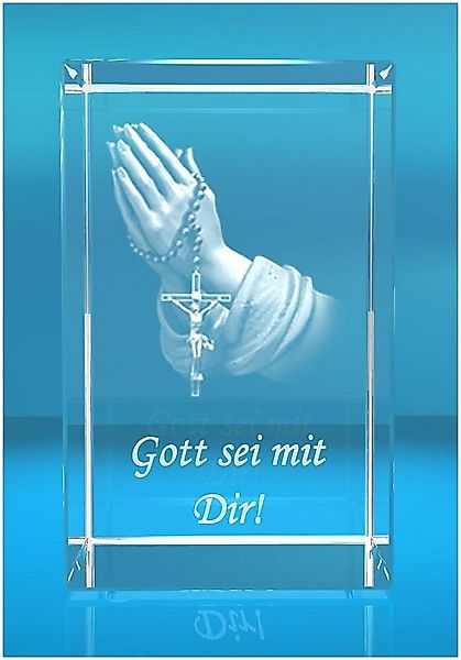 Dekofigur 3D Glasquader Motiv: Betende Hände Text: Gott sei mit Dir!, Hochw günstig online kaufen