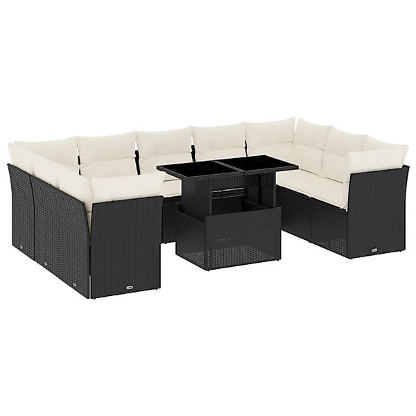 vidaXL 10-Tlg Garten-Sofagarnitur mit Kissen Schwarz Poly Rattan 3266816 günstig online kaufen