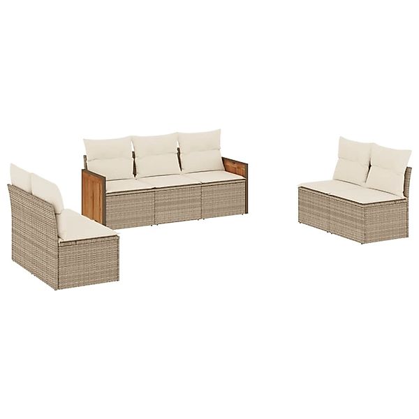 vidaXL 7-Tlg Garten-Sofagarnitur mit Kissen Beige Poly Rattan 3227556 günstig online kaufen