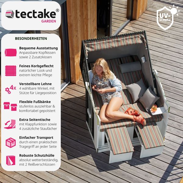 tectake Strandkorb 2-Sitzer mit Polster, verstellbar, günstig online kaufen