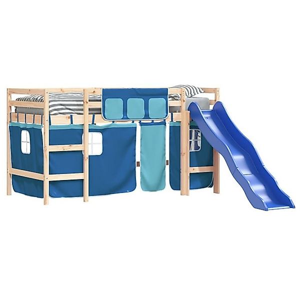 vidaXL Bett Kinderhochbett mit Vorhängen Blau 80x200 cm Massivholz Kiefer günstig online kaufen