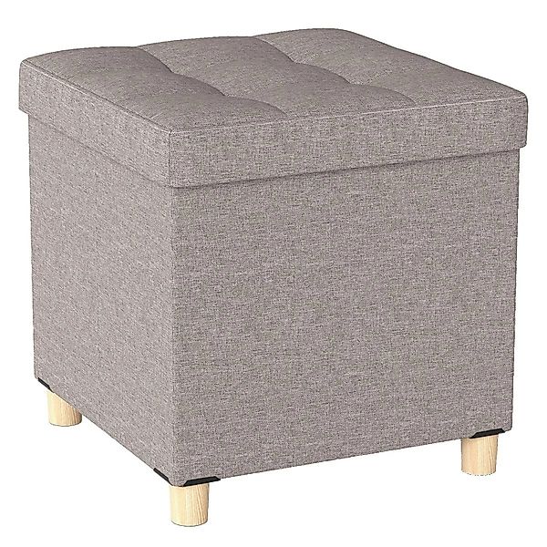 Costway Sitzhocker Stauraum Leinen Gummibaumholz 45 x 45 x 45 cm Grau günstig online kaufen