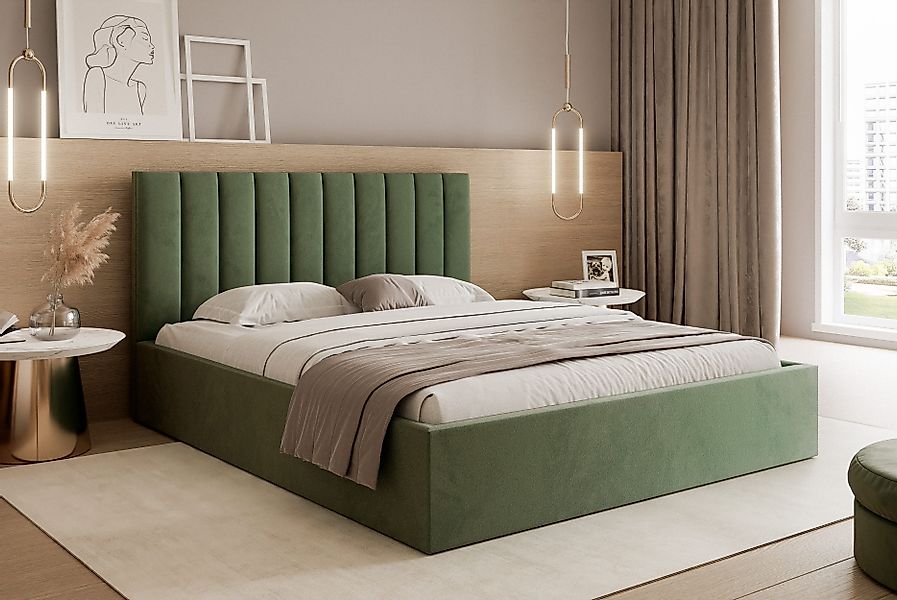 Goldstoff Polsterbett Modernes Bett mit Stauraum günstig online kaufen