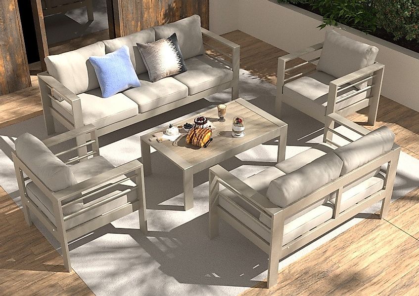 MeXo Gartenlounge-Set Gartenmöbel Set Aluminium 6-7 Personen outdoor wetter günstig online kaufen