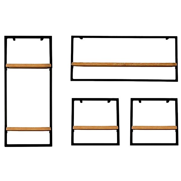 holz4home® Wandregal Natur Eiche mit Metallrahmen Schwarz I Mit Baumkante, günstig online kaufen