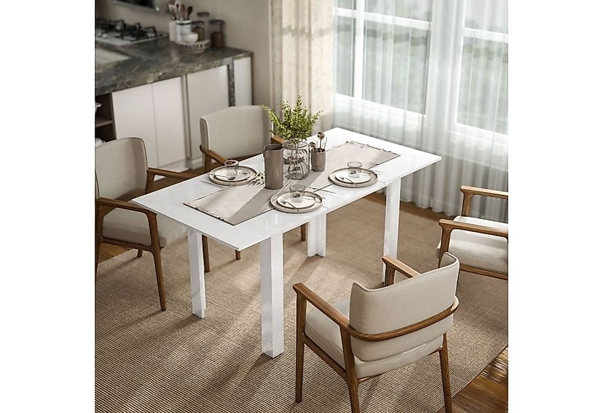 autolock Esstisch Ausziehbarer Esstisch Hochglanz weiß für 4-6 Personen, ve günstig online kaufen