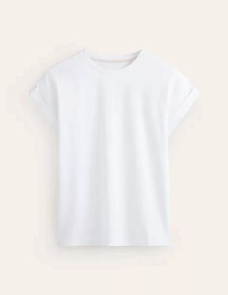 T-Shirt mit Umschlag-Ärmelbündchen und Rundhalsausschnitt Damen Boden, Weiß günstig online kaufen