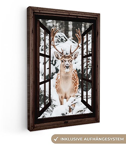 OneMillionCanvasses® Leinwandbild Hirsche - Schnee - günstig online kaufen