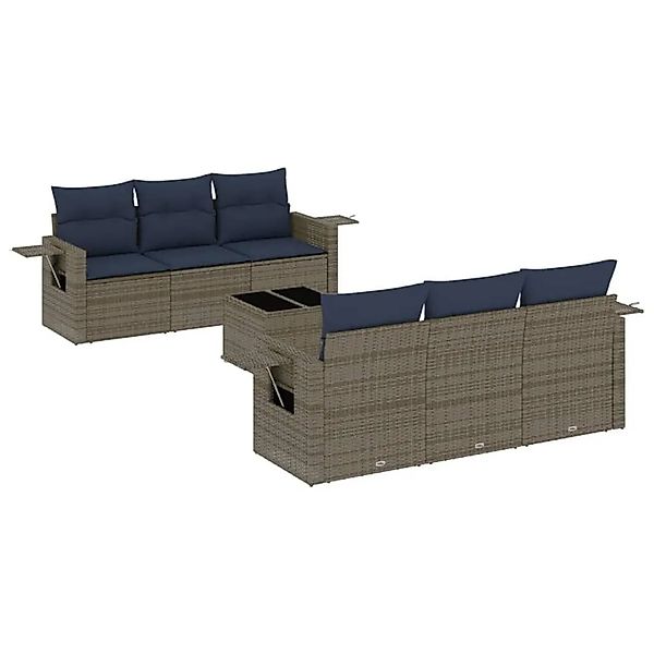 vidaXL 7-Tlg Gartensofa-Set mit Kissen Grau Polyrattan 3219910 günstig online kaufen