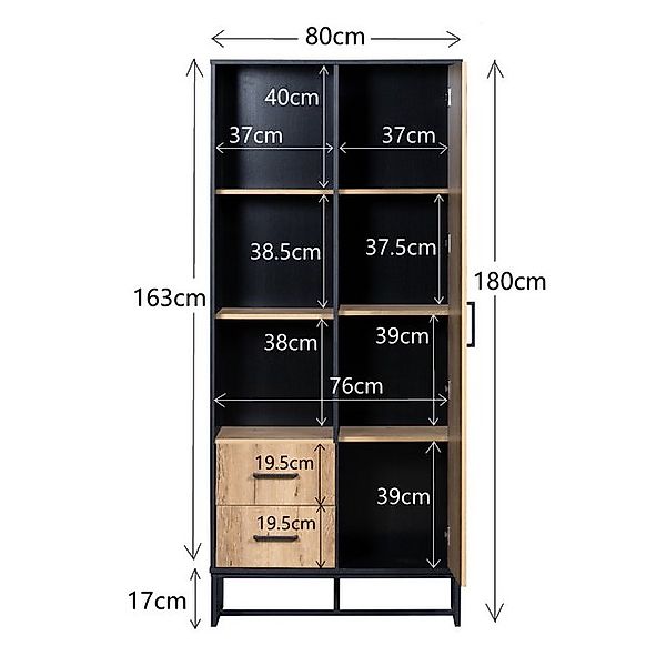 STILVORA Vitrine Wohnzimmerschrank 80x34x180cm Vitrine holz mit Glastüren u günstig online kaufen