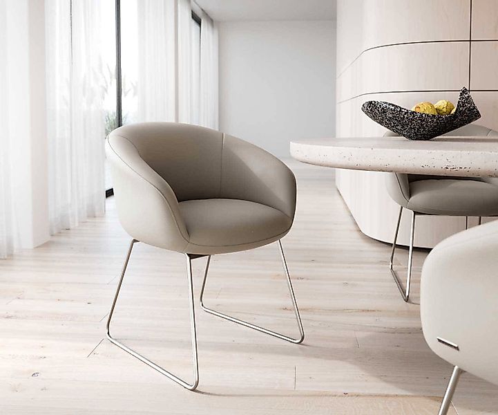 Esszimmerstuhl Vinka-Flex mit Armlehnen Echt-Leder Schlamm Kufengestell Sch günstig online kaufen