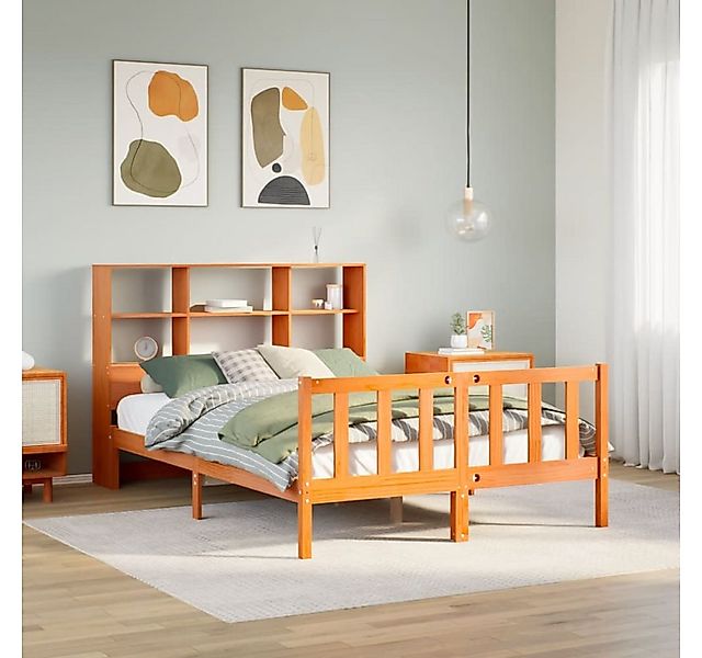 vidaXL Bett, Massivholzbett mit Regal ohne Matratze Wachsbraun 135x190 cm günstig online kaufen