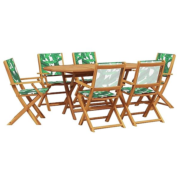 vidaXL 7-Tlg Garten-Essgruppe Stoff und Massivholz Blattmuster 3281716 günstig online kaufen