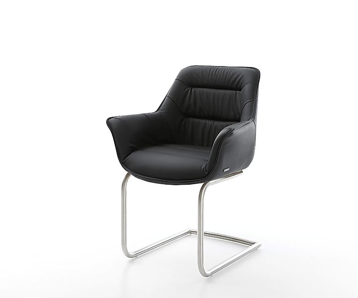 Freischwinger Kaira-Flex Echt-Leder Schwarz Freischwinger rund Edelstahl günstig online kaufen