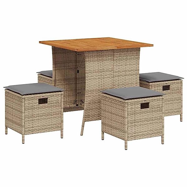 vidaXL 5-Tlg Garten-Essgruppe mit Kissen Beige Poly Rattan 365423 günstig online kaufen
