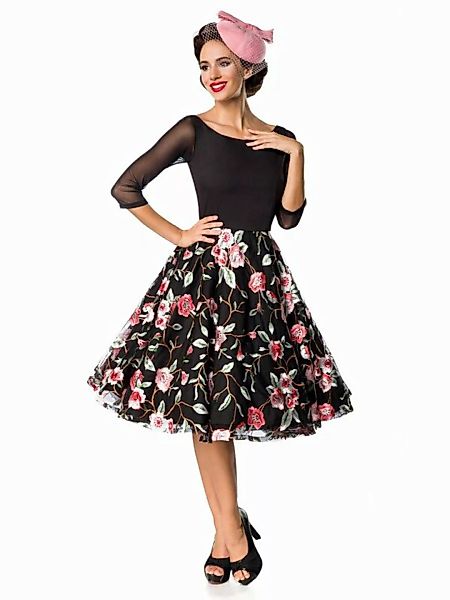 Besticktes Swingkleid Schwarz/Rosa günstig online kaufen