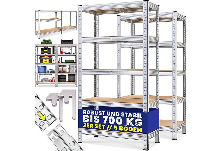 monzana Schwerlastregal, 2x 170x75x30cm 350kg 5 MDF-Platten Regal Lagerrega günstig online kaufen