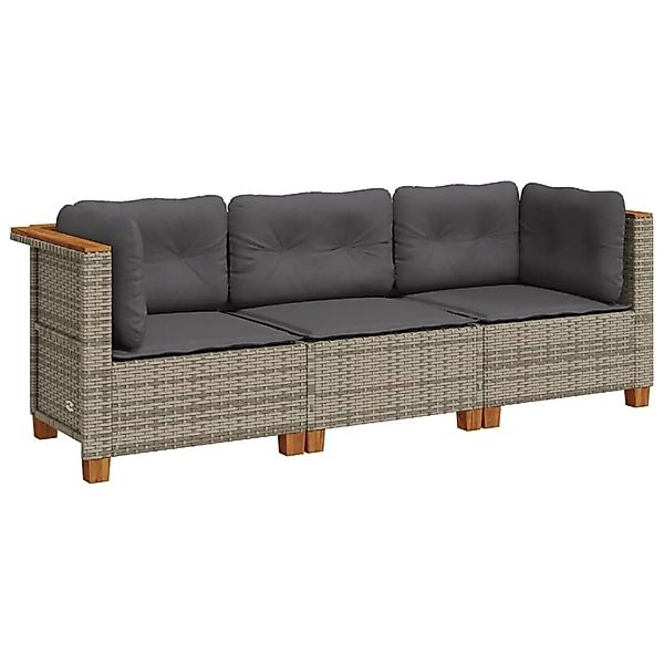 vidaXL Gartensofa mit Kissen 3-Sitzer Grau Poly Rattan 365918 günstig online kaufen