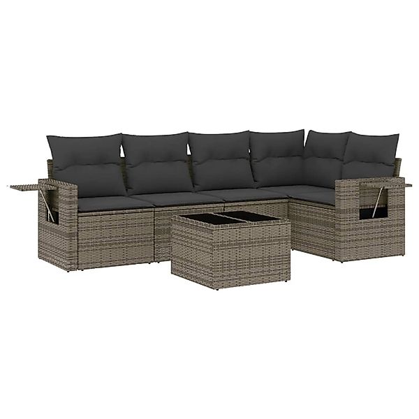 vidaXL 6-Tlg Garten-Sofagarnitur mit Kissen Grau Poly Rattan 3220139 günstig online kaufen