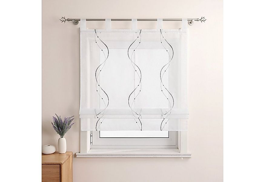 Joyswahl Raffrollo, mit Schlaufen, Ösenrollo Modern Bestickt für Küche Wohn günstig online kaufen