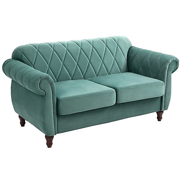 HOMCOM 2-Sitzer Sofa aus Holz und Samt Grün, Dicke Polsterung, Vintage Retr günstig online kaufen