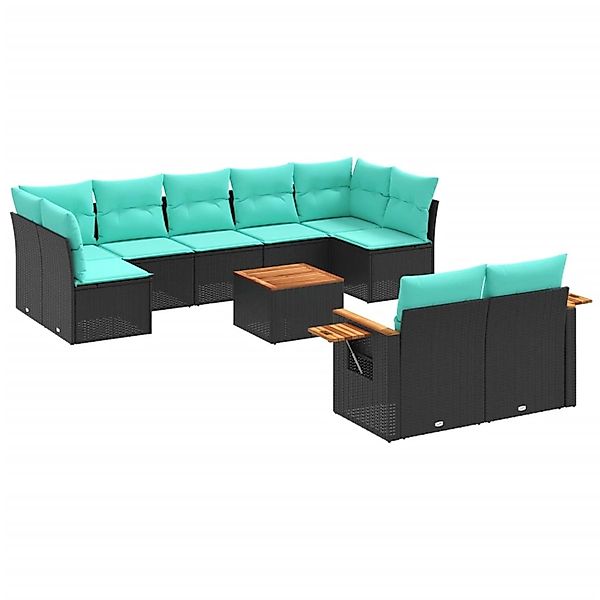vidaXL 10-Tlg Garten-Sofagarnitur mit Kissen Schwarz Poly Rattan 3227135 günstig online kaufen