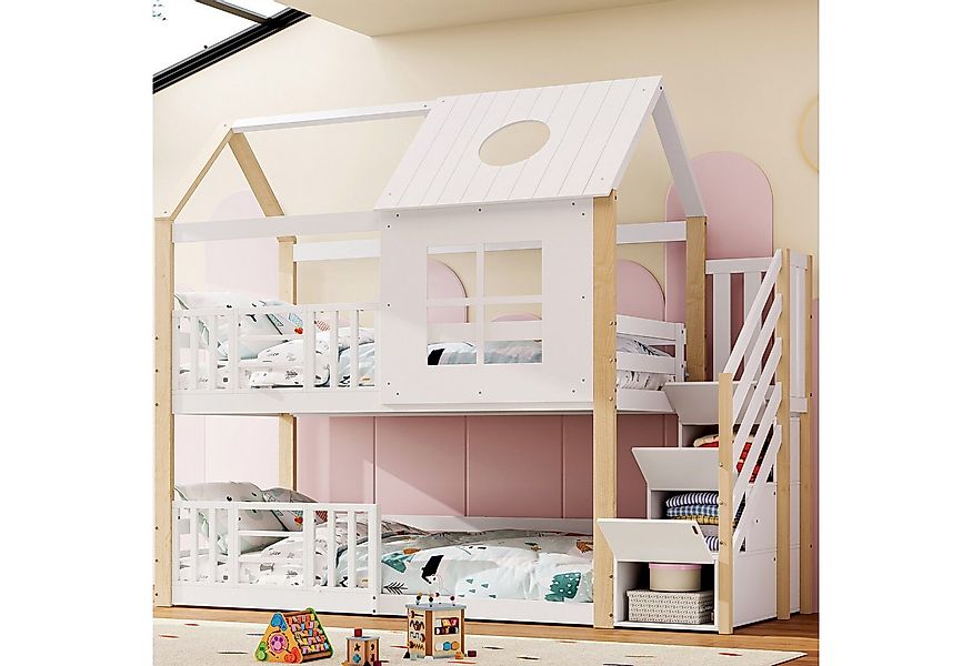 Merax Etagenbett (1-St), Kiefer Kinderbett 90x200cm mit Aufbewahrungstreppe günstig online kaufen