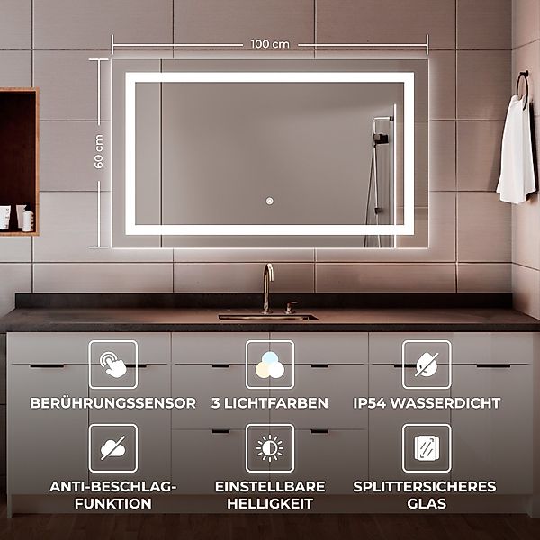 Bringer Badspiegel BRS102, Badezimmerspiegel mit Anti-Beschlag günstig online kaufen