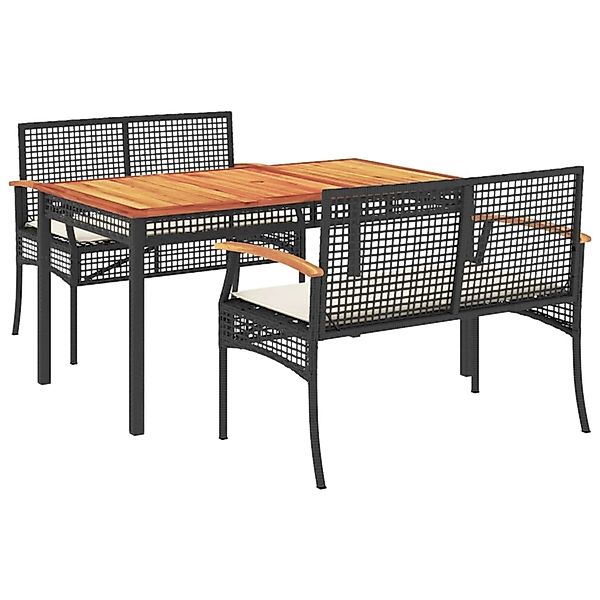 vidaXL 3-Tlg Garten-Essgruppe mit Kissen Schwarz Poly Rattan 3213566 günstig online kaufen