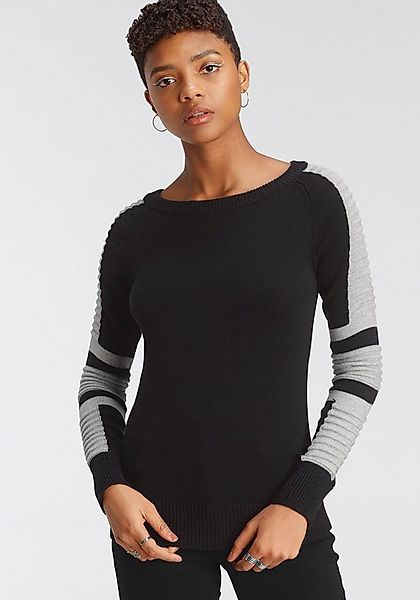 Arizona Rundhalspullover "im Bikerstil" mit Ärmeln in Fein - und grobem Rip günstig online kaufen