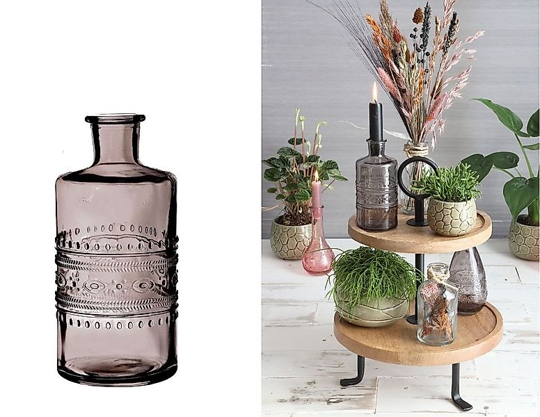 NaDeco Dekovase Glas Flasche Porto in Grau h. 14,5 cm Ø 7,5 cm günstig online kaufen