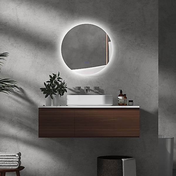 kleankin Badspiegel mit Beleuchtung Ø60 cm, Wandspiegel mit 3 Lichtfarben, günstig online kaufen