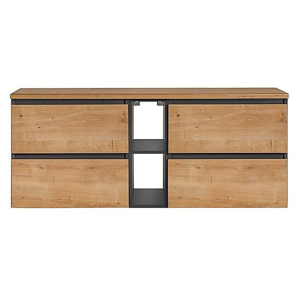 Waschtischunterschrank mit Regal 140 cm breit MODENA-56 in anthrazit mit Ha günstig online kaufen