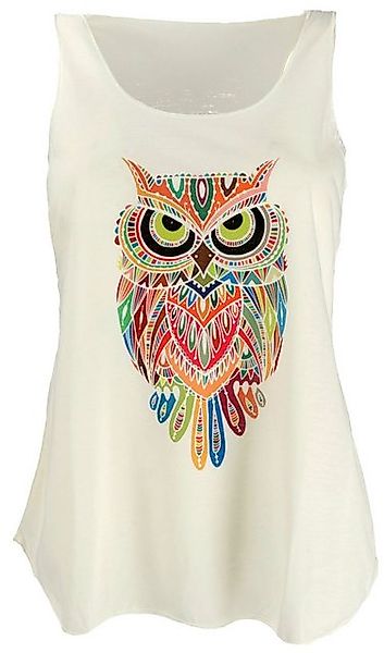 Guru-Shop T-Shirt Tanktop mit farbigem Ethnodruck - creme Eule Ethno Style, günstig online kaufen