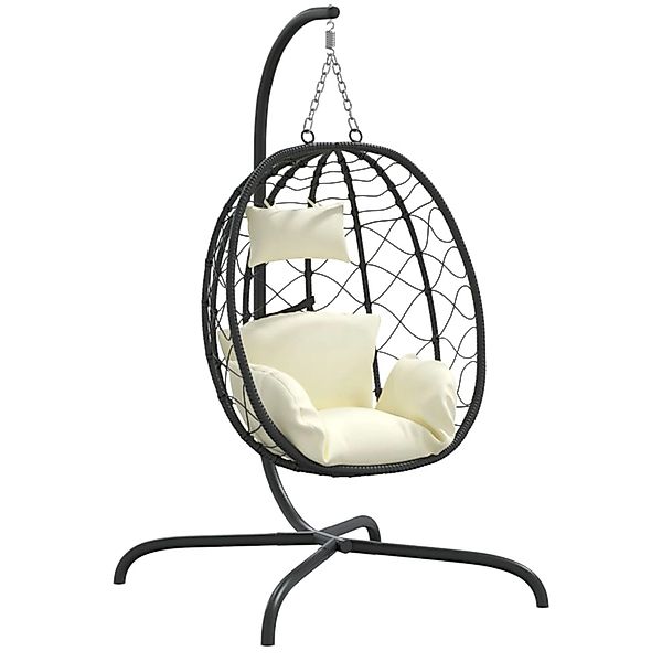 vidaXL Hängesessel Ei mit Kissen Cremeweiß Poly Rattan & Stahl 1629490 günstig online kaufen
