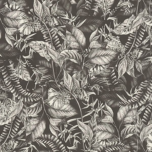 PROFHOME 394252-GU Blumen Tapete Dschungel Matt Schwarz Weiß 0,53 m x 10,05 günstig online kaufen