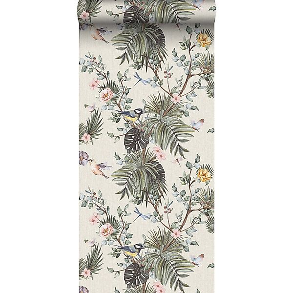 Sanders & Sanders Tapete Tropische Dschungelblätter Und Paradiesvögel Graug günstig online kaufen