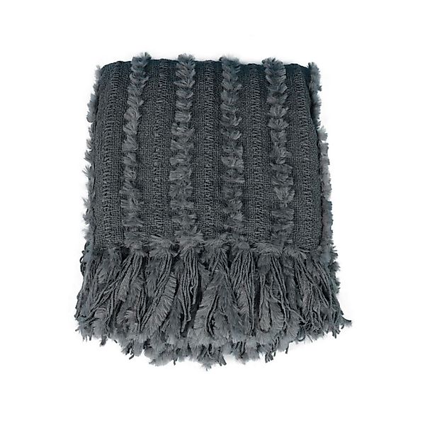Star Home Wohndecke Strickdecke Zopfmuster Fransen Nala grau 130x170 günstig online kaufen
