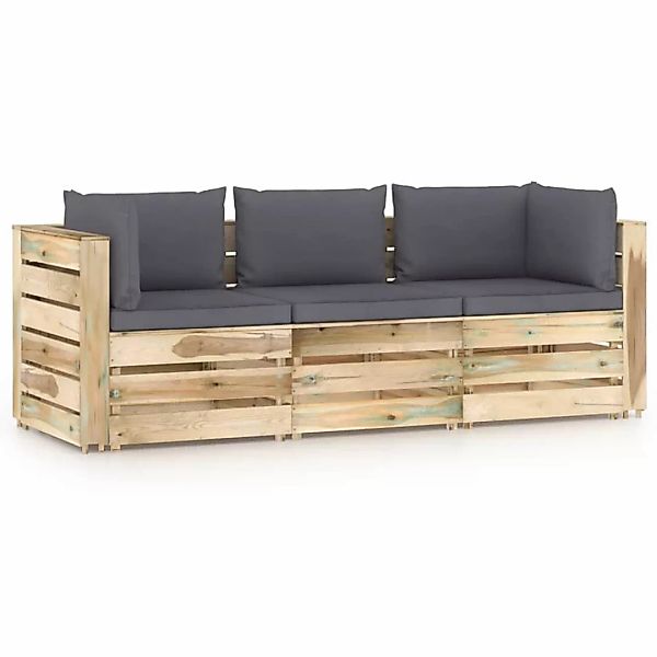 3-sitzer-gartensofa Mit Kissen Grün Imprägniertes Holz günstig online kaufen