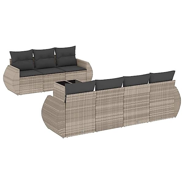 vidaXL 8-Tlg Garten-Sofagarnitur mit Kissen Hellgrau Poly Rattan 3221131 günstig online kaufen