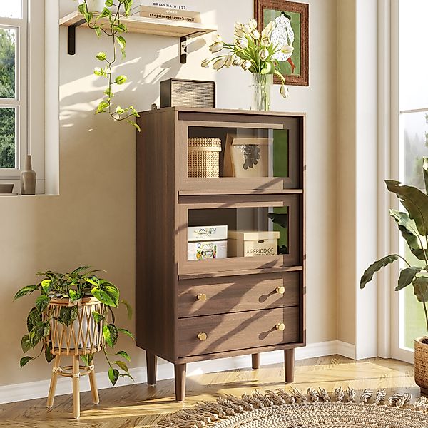 FUFU&GAGA Stauraumvitrine Vitrine mit Klapptüren, Walnussfarbe, günstig online kaufen