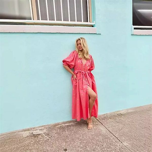 RUZU UG Dirndl Sommerkleid in Übergröße mit lockerem Print und kurzen Ärmel günstig online kaufen