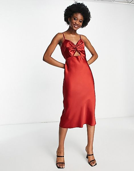 Miss Selfridge – Trägerkleid aus Satin in Rostrot mit Zierausschnitten-Brau günstig online kaufen